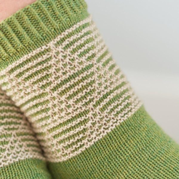 Fraser Pines Socks with slipped stitch trees on green